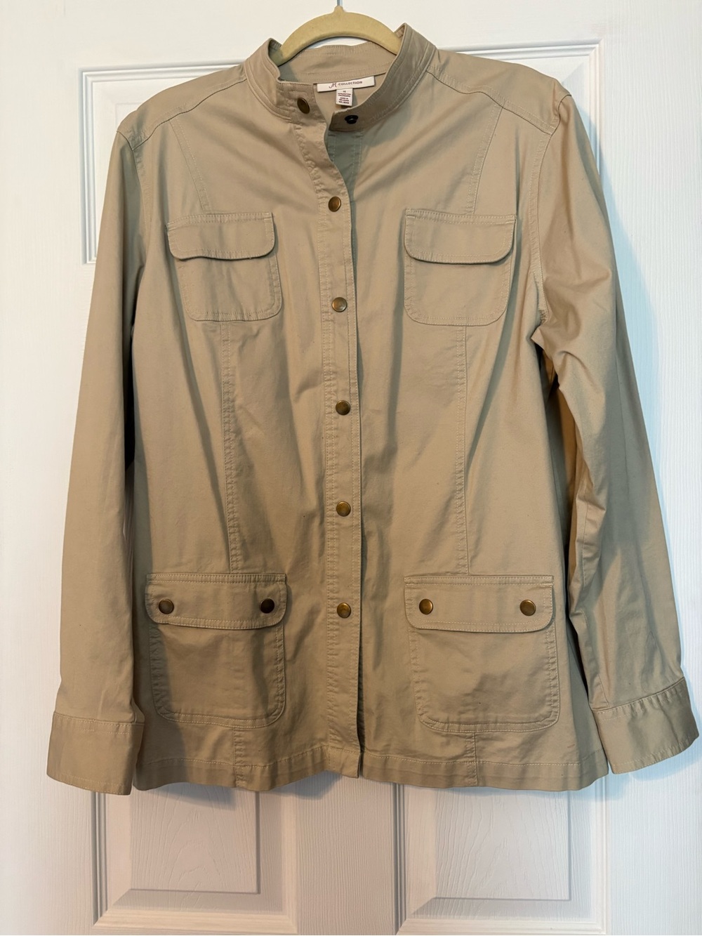 Light Beige Utility Jacket with Button Enclosure Front